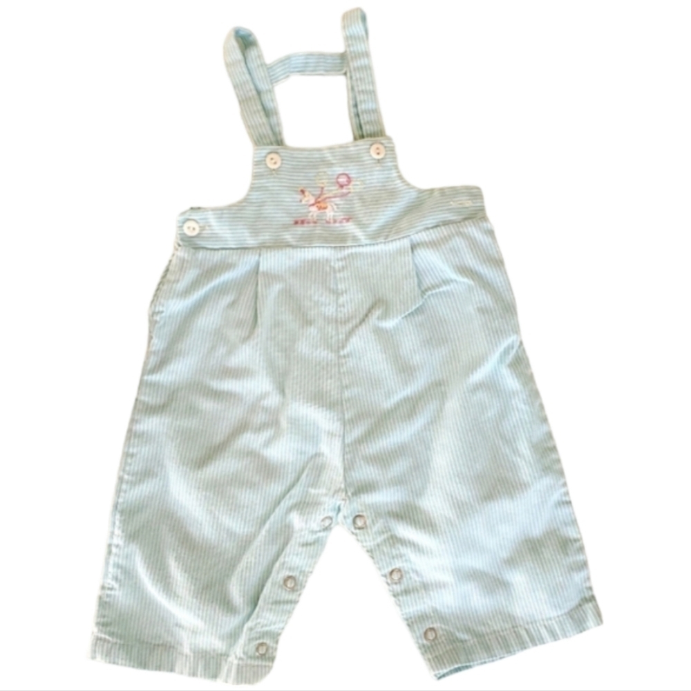 Vintage Health-tex Stantogs Overalls Blue|White Striped Baby 9 Months